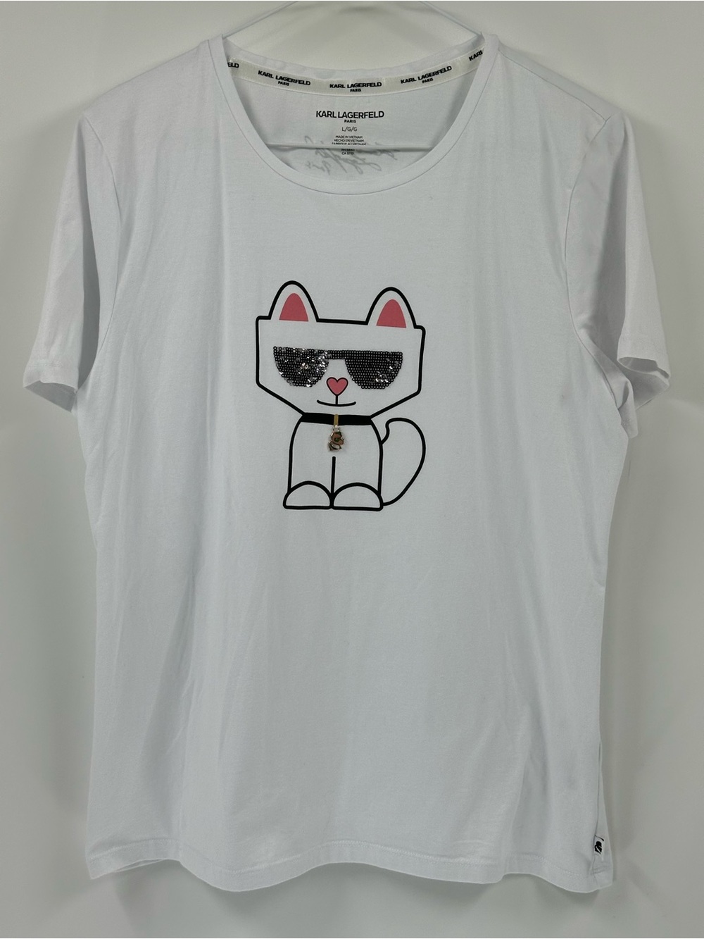 Karl Lagerfeld White Cat Graphic Tee with gold logo accent - Picture 2 of 12